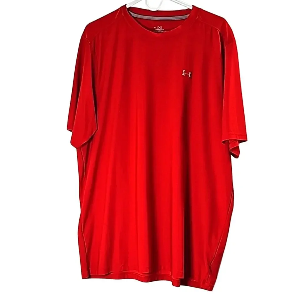 Under Armour Heatgear Mens Sz XL Red Short Sleeve Layering Workout Tee Shirt